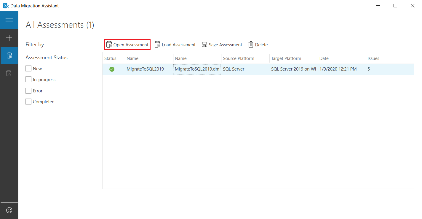 Opening the assessment detail