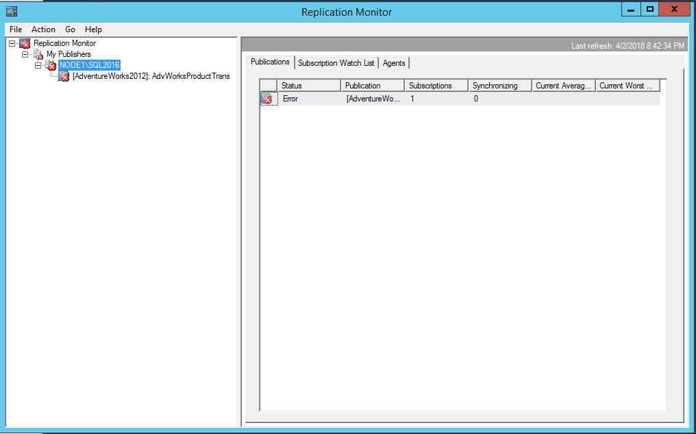Screenshot of Replication Monitor.