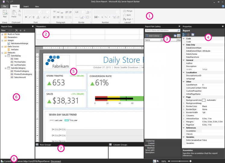 Screenshot of the Report Builder design view.