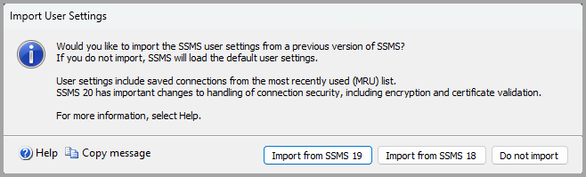 Screenshot showing the import user settings dialog box.