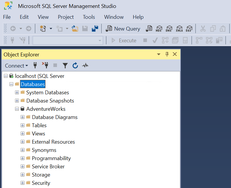 Skärmbild av SQL Server Management Studio.