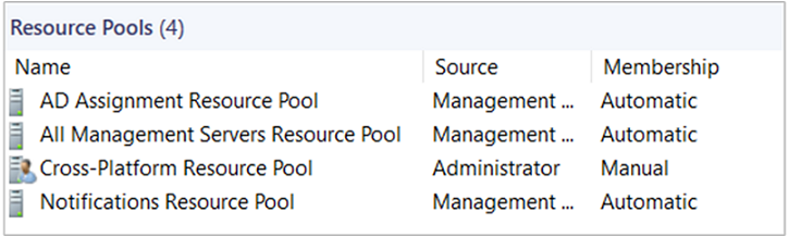 Skärmbild som visar typ av resurspoolsmedlemskap.