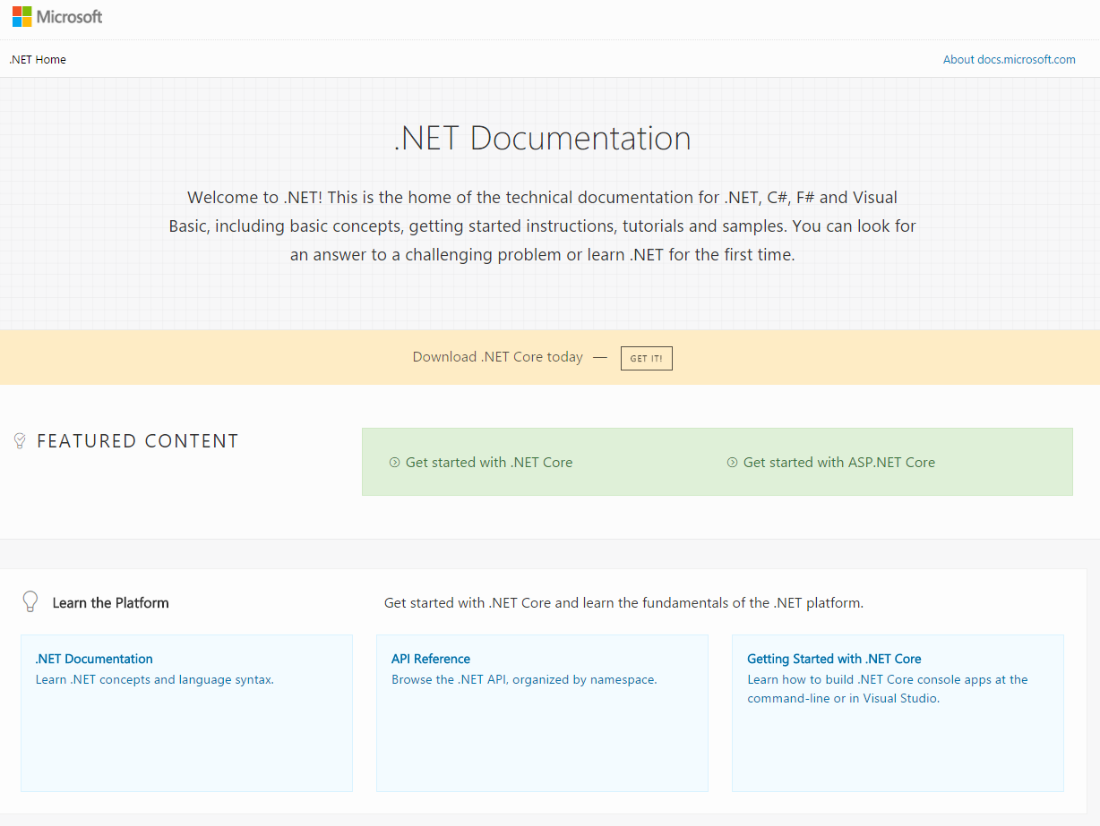 Startsida för .NET Docs