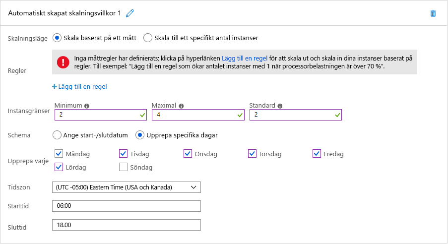 Figure 7: Scheduled autoscaling in Azure.