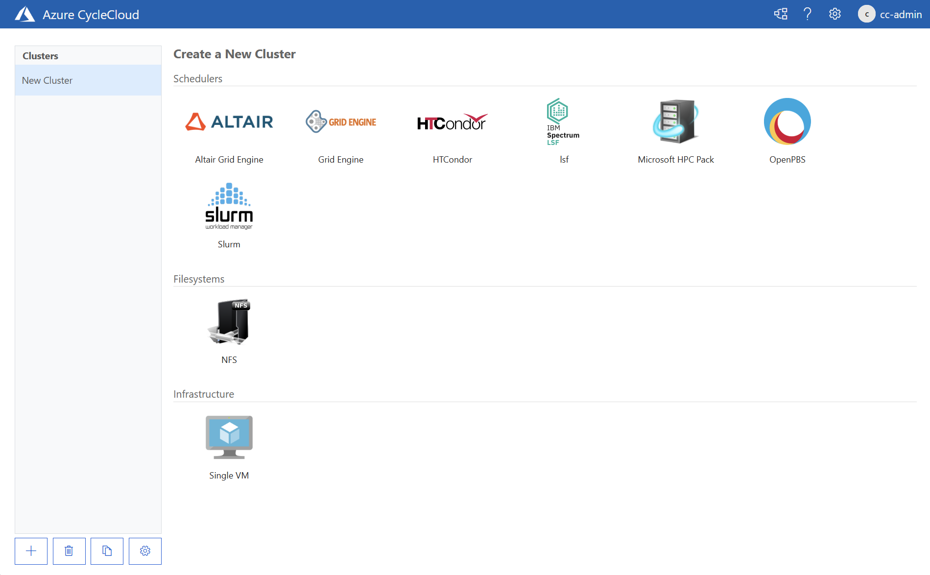 Skärmbild som visar sidan Skapa ett nytt kluster i Azure CycleCloud-webbprogrammet.