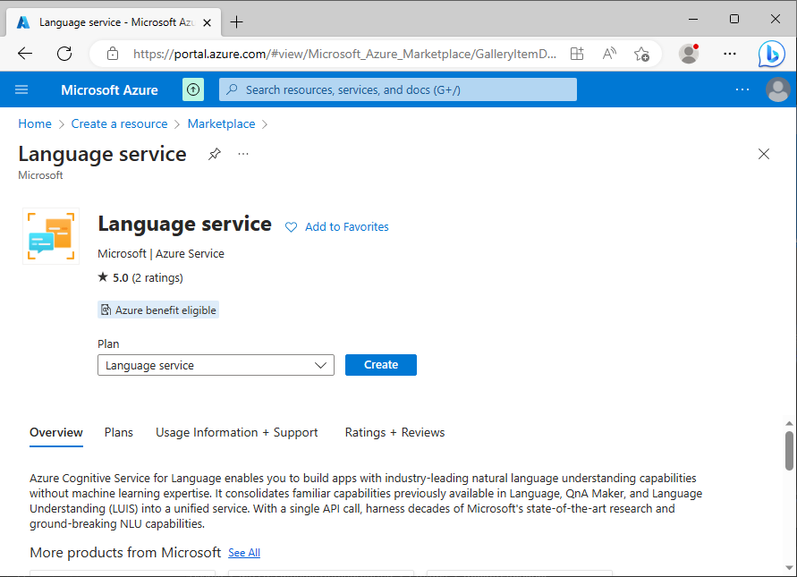 Screenshot of creating an instance of this service.