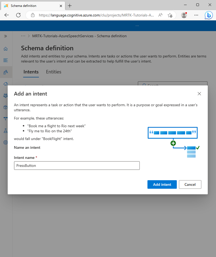 Screenshot of the Add an intent screen.