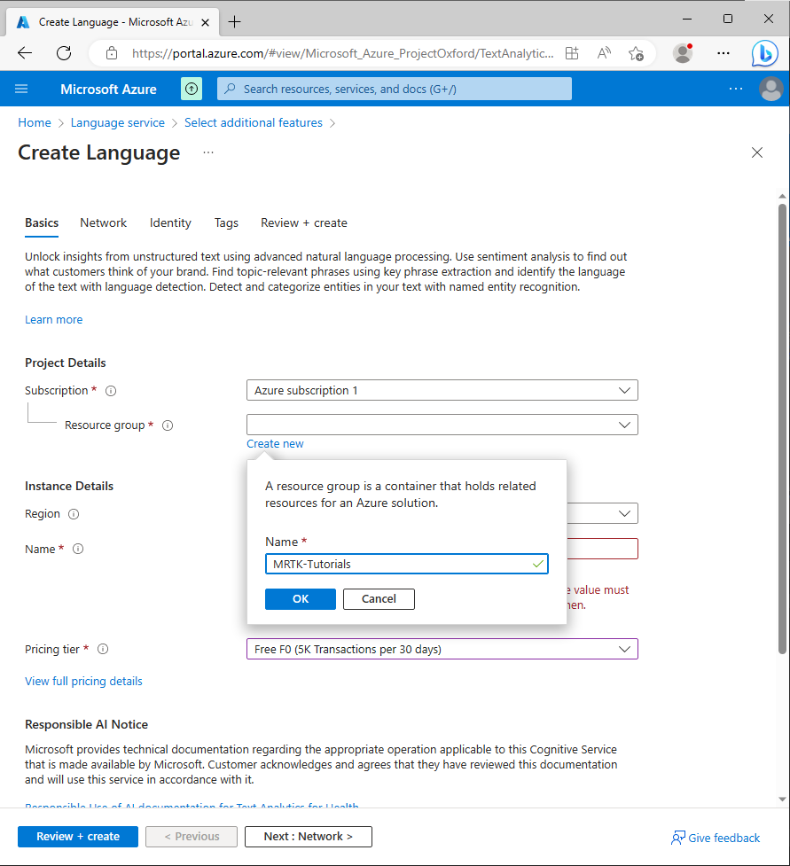 Screenshot of the Create Language screen.