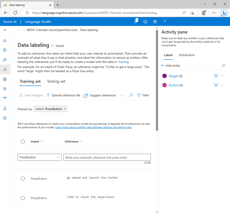 Screenshot of creating a target entity.
