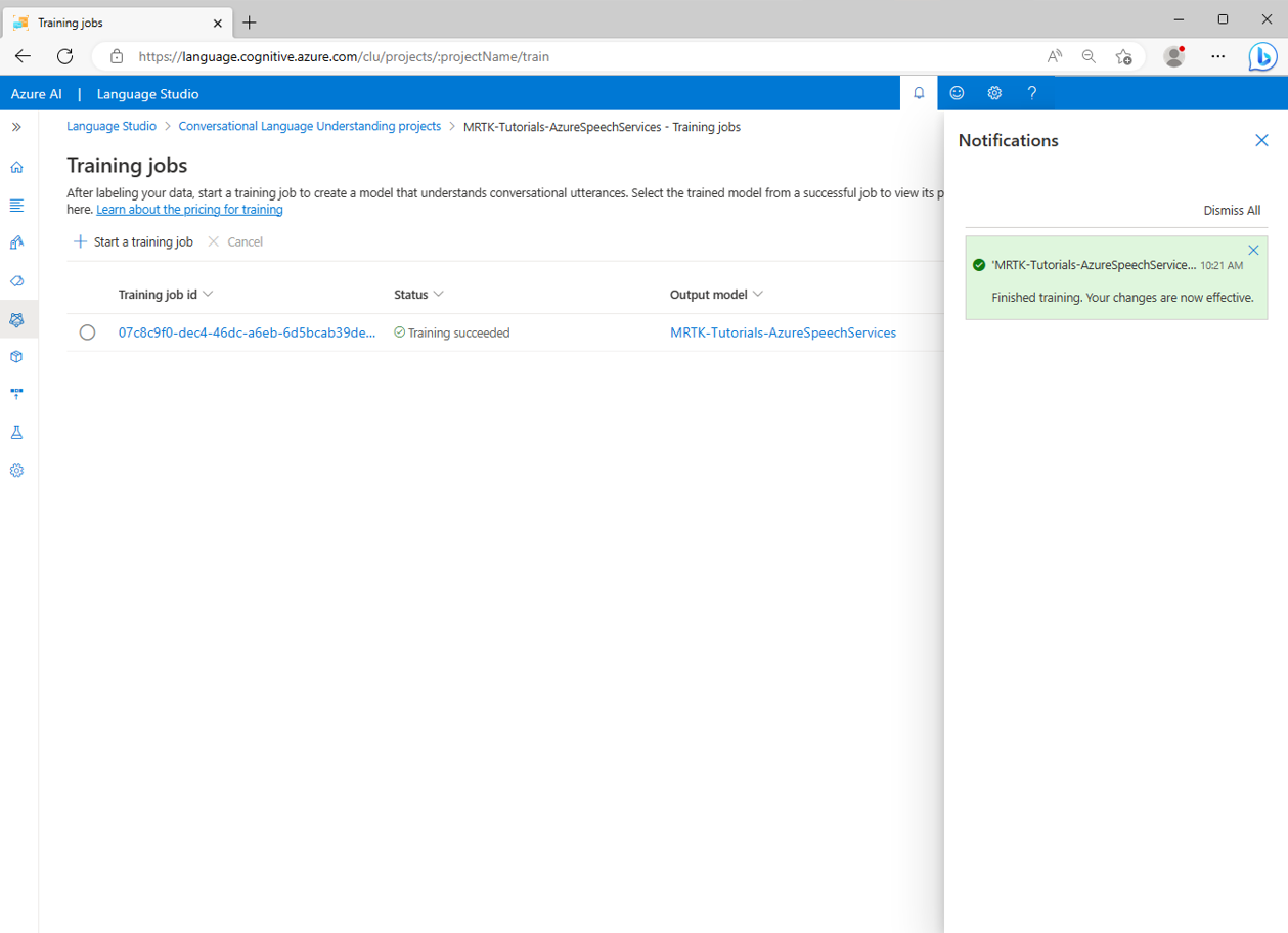 Screenshot of Finished training notification.