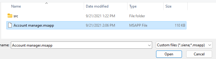 Screenshot of the canvas app to import.