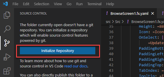 Screenshot of the Initialize Repository button.
