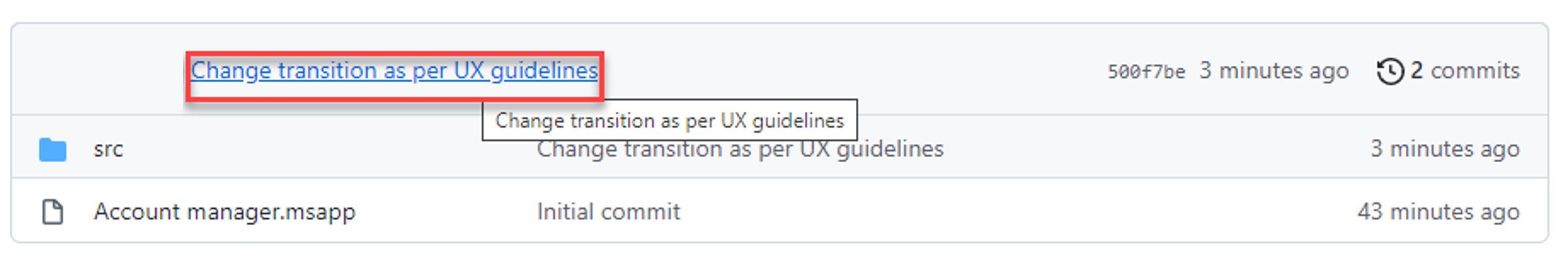 Screenshot of the button to open the commit.