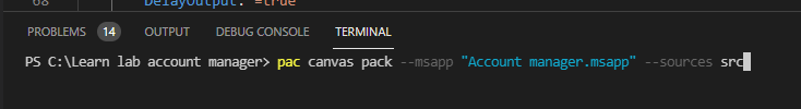 Screenshot of the package application command.