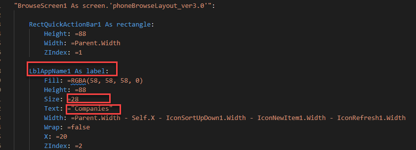 Screenshot of the text value and size value.
