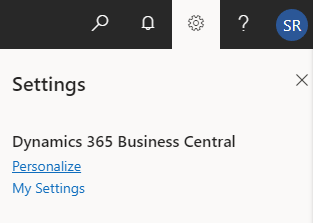Screenshot of the Settings with Personalize option.