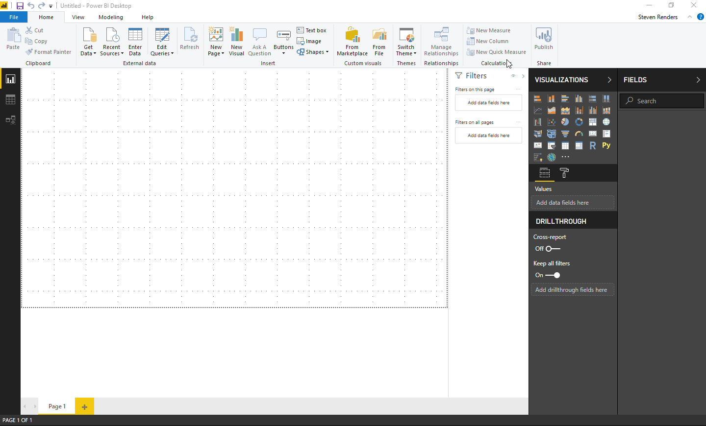 Screenshot of the Power BI desktop launched.