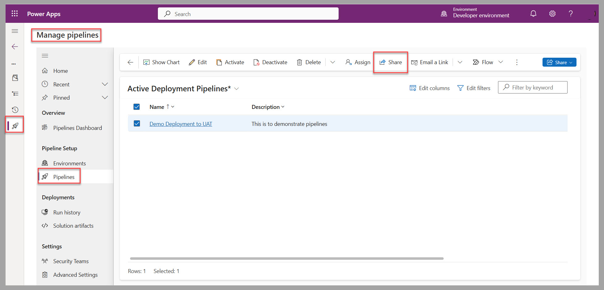 Screenshot of how to share a pipeline.