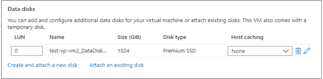 Skärmbild som visar den nytillagda disken i den virtuella datorn.