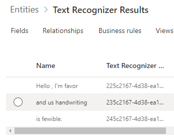 Screenshot of Text Recognizer results return: Hello, I'm favor; and us handwriting; is fewible.