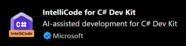 Skärmbild som visar Visual Studio Code IntelliCode för C# Dev Kit-tillägget som har publicerats av Microsoft.