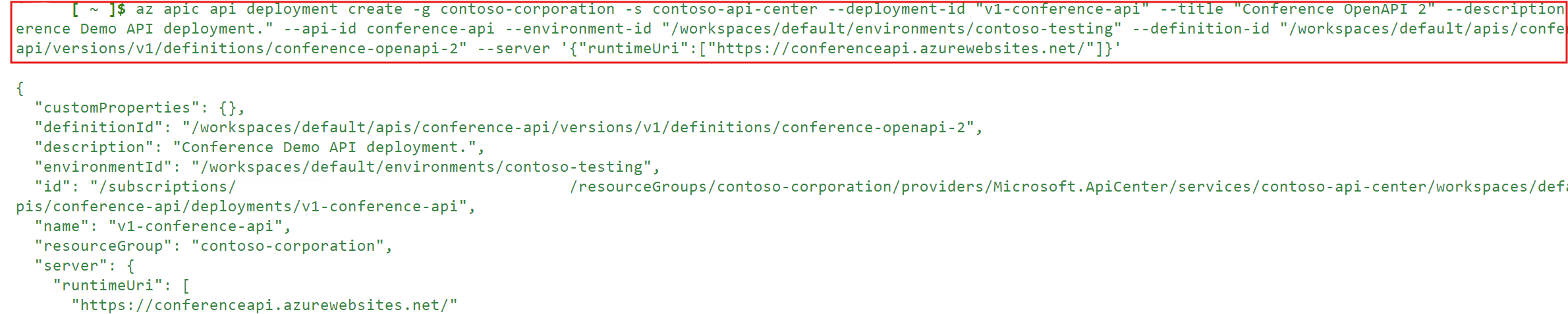 Skärmbild som visar CLI-kommandot för att skapa en distribution