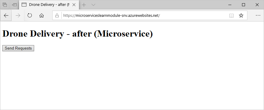Skärmbild av den omdistribuerade webbplatsen för drönarleverans.