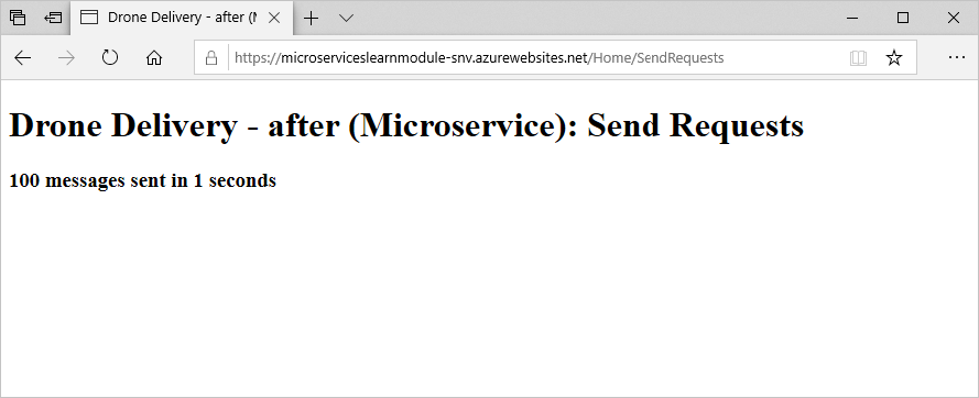 Skärmbild av prestanda för webbplatsen för drönarleverans när du har flyttat till en arkitektur för mikrotjänster.