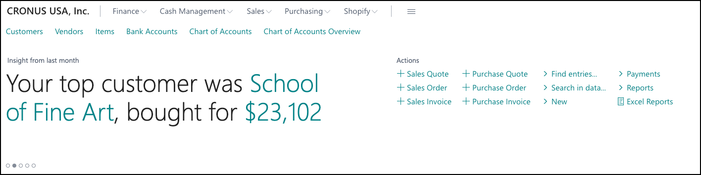 Screenshot of the Role Center page with a provided insight.