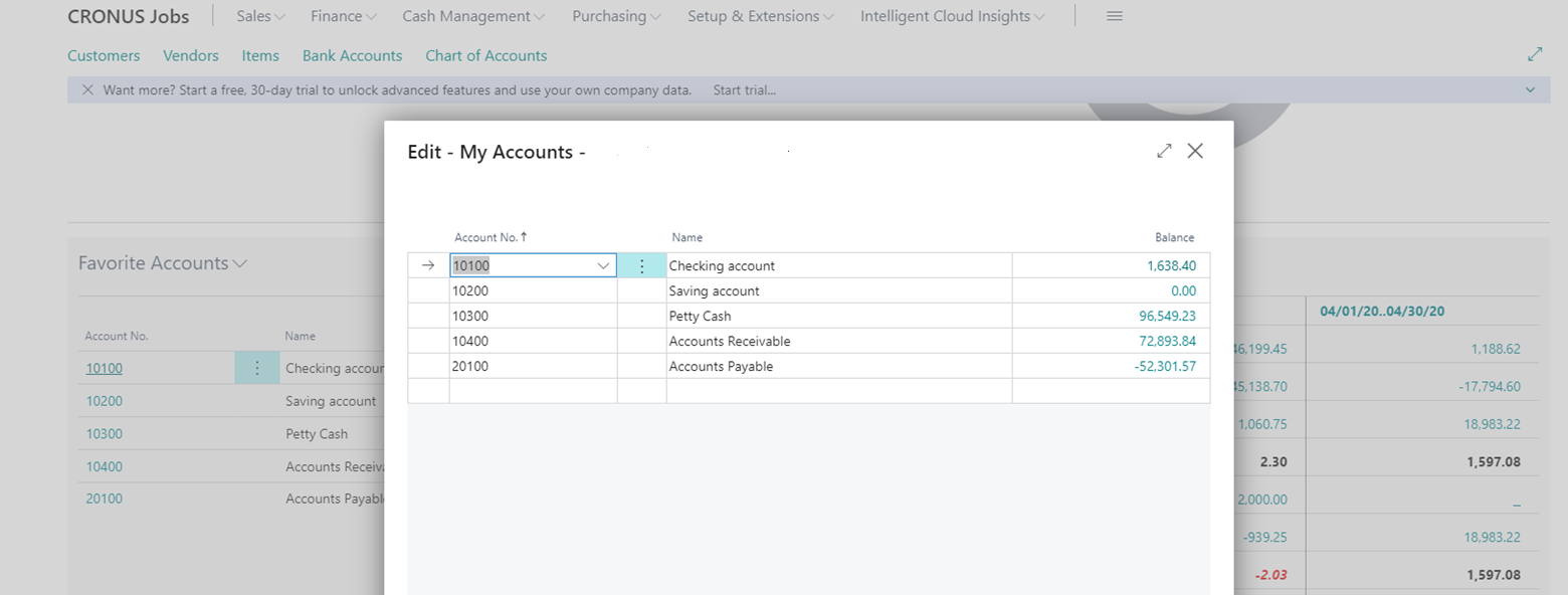Screenshot of the Edit My Accounts page with a list of accounts to manage.