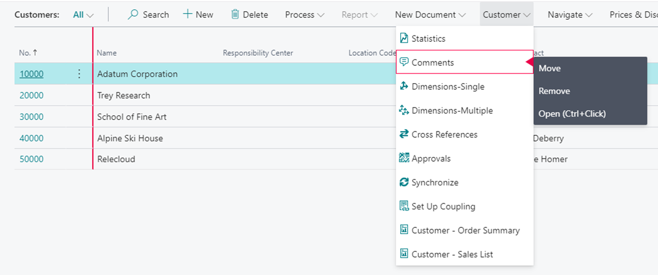 Screenshot of the action menu for personalizations.
