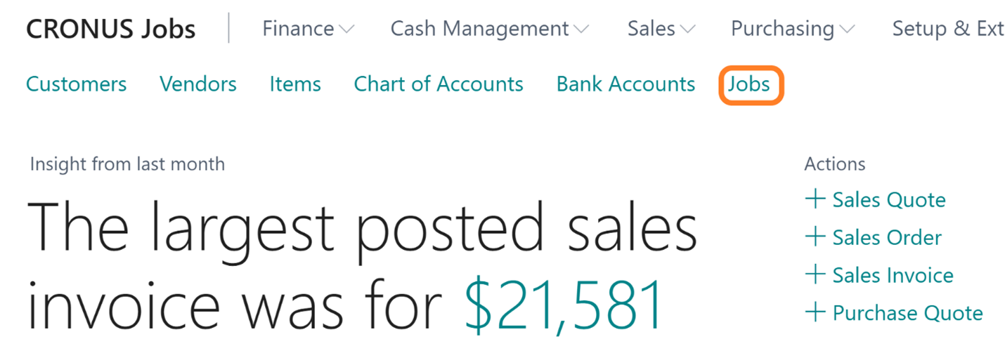 Screenshot of the Role Center after the Jobs page was added.