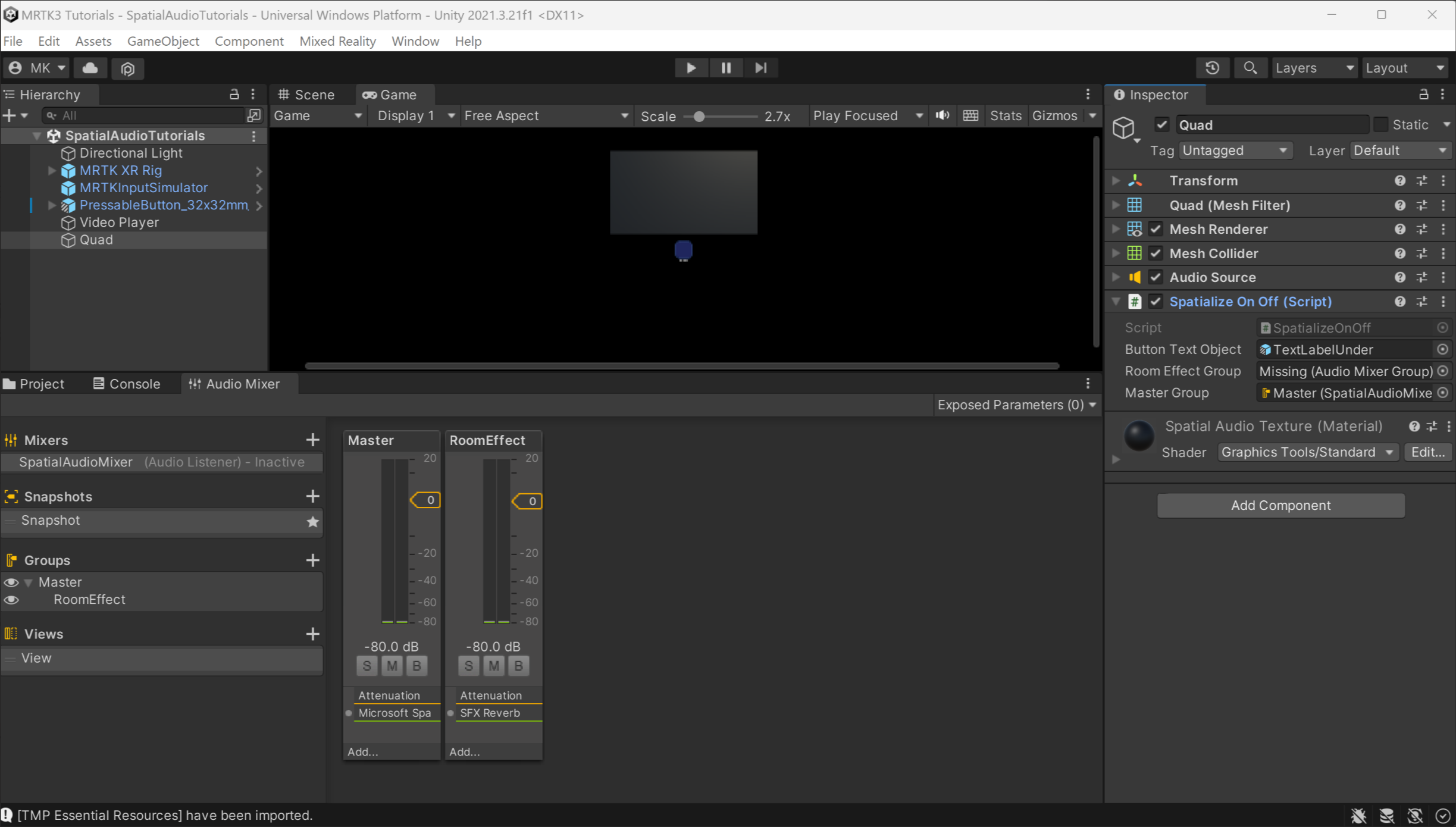 Screenshot of the new SpatializeOnOff fields with the correct options selected.
