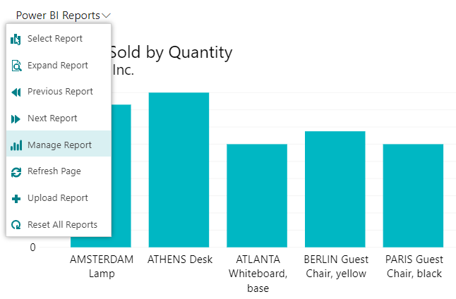 Screenshot of the Power BI Reports Manage report feature.