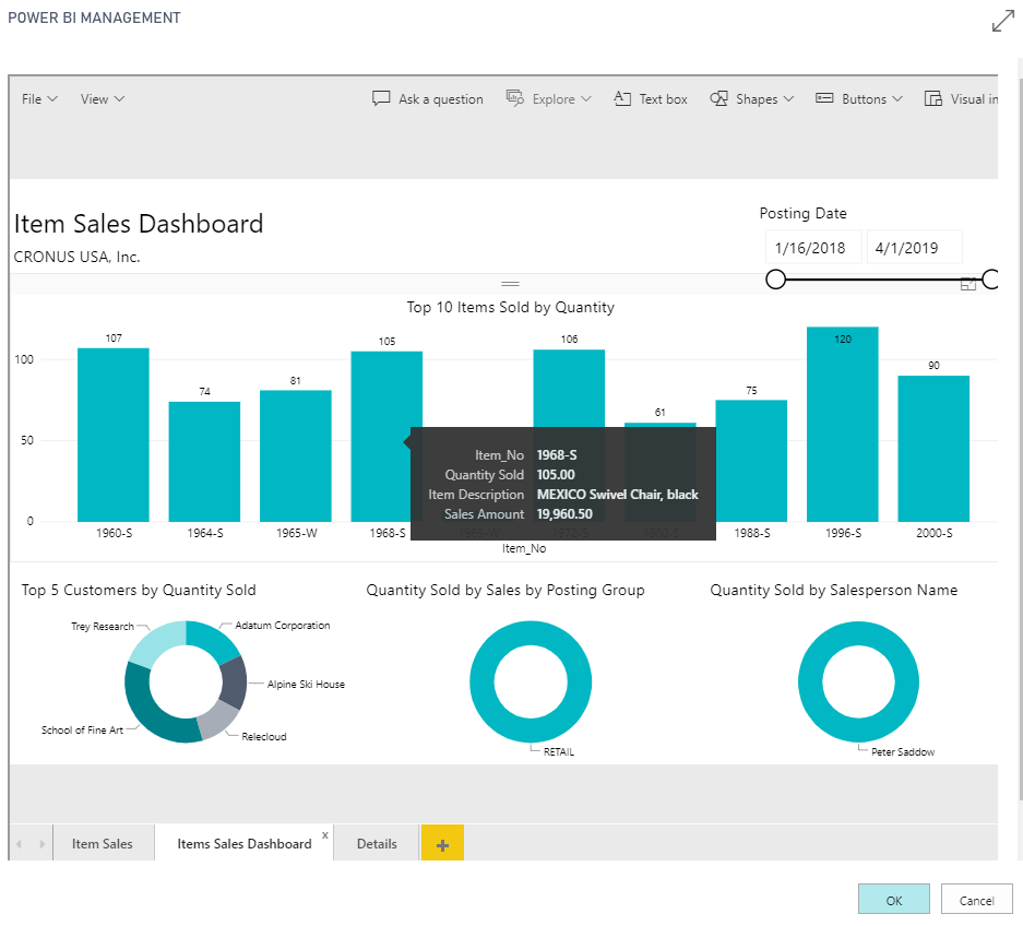 Screenshot of the Power BI management page.