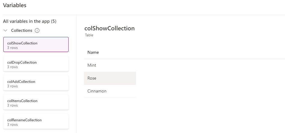 Screenshot of colShowCollection.