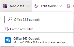 Screenshot of adding Office 365 Outlook from the add Data pane.
