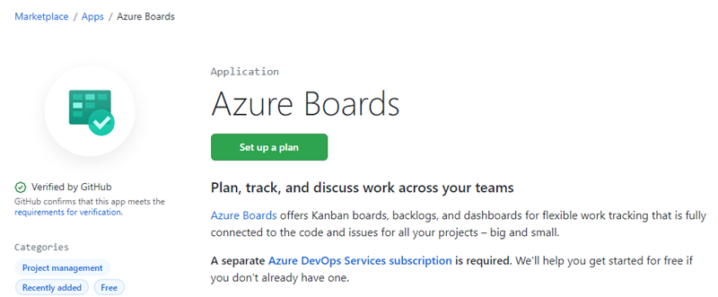 Skärmbild av Appintegrering i Azure Boards.