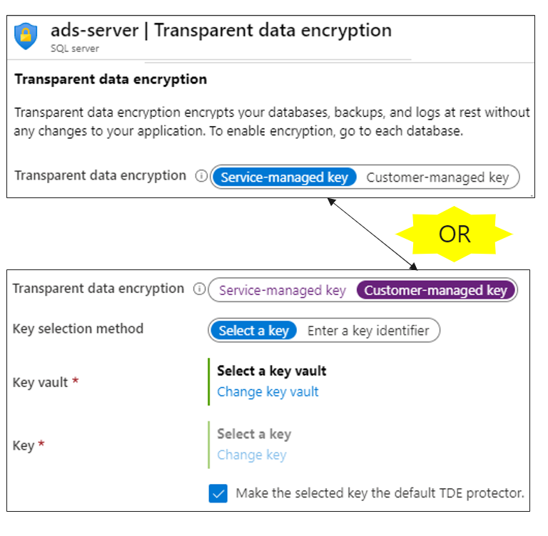 Skärmbild av transparent datakryptering konfigurationsformulär.