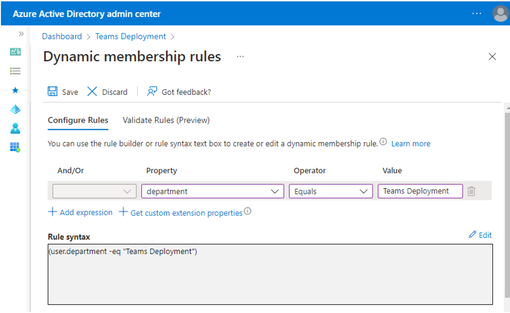 Screenshot of Adding dynamic query in Microsoft Entra ID.