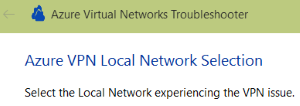 Skärmbild av sidan Val av lokalt nätverk i Azure V P N.