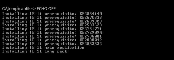 Skärmbild som visar Samplescript.bat skriptutdata.