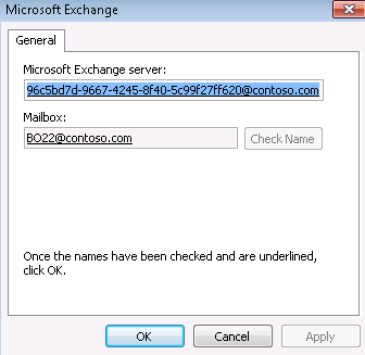 Skärmbild av dialogrutan Microsoft Exchange.