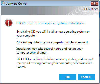 Skärmbild av Stopp! Bekräfta installationsdialogrutan för operativsystemet.