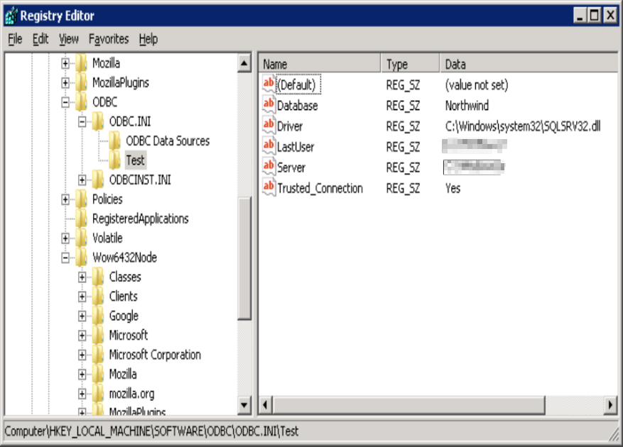Skärmbild som visar hur du får reda på vilken drivrutin som DSN använder.
