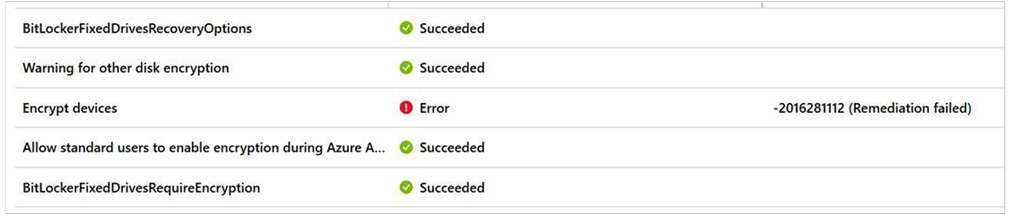 Skärmbild som visar BitLocker-statusdiktorerna på Intune-portalen.