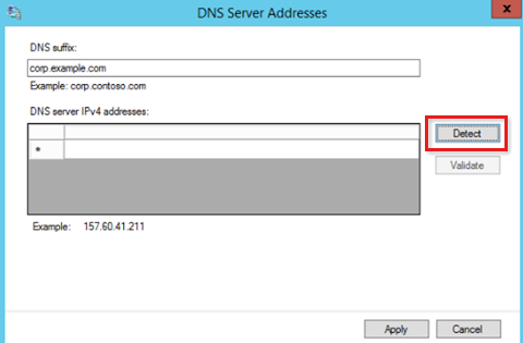 Skärmbild av att klicka på Identifiera i DNS-serveradresser.