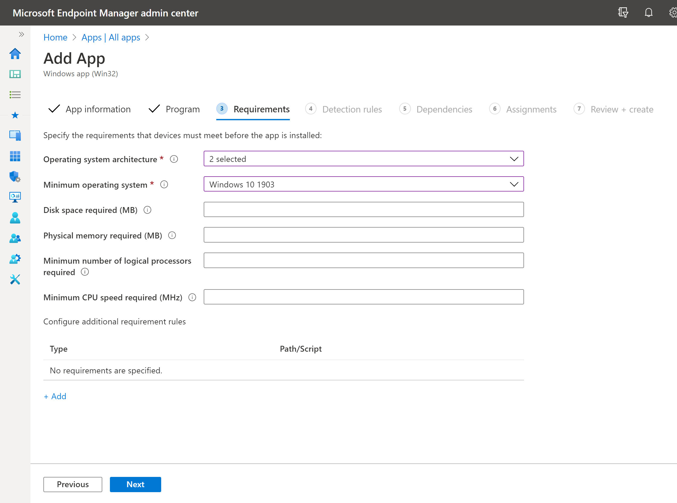 Microsoft-Endpoint-manager-add-app-requirements