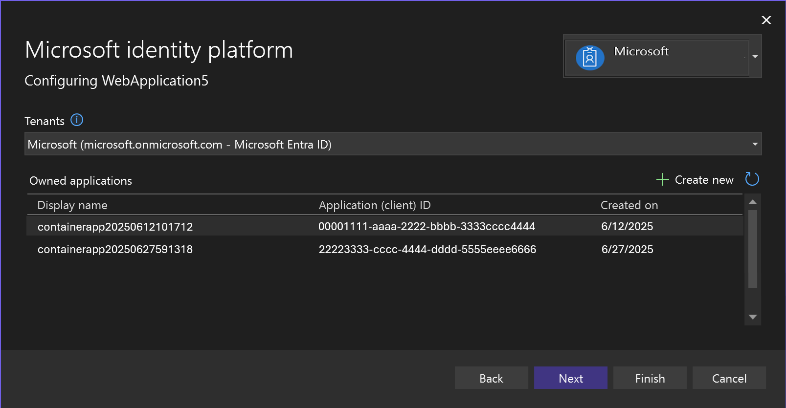 Screenshot showing list of owned applications.