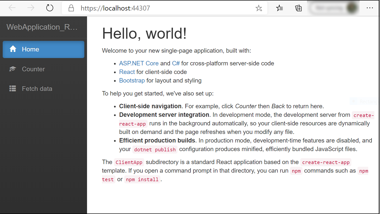 Skärmbild av appen som körs.